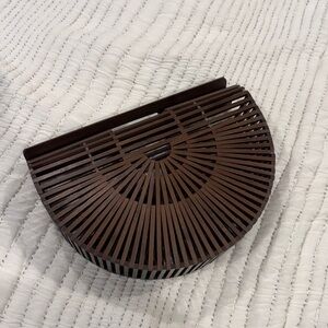 Wooden Half-Moon Clutch - Dark Brown